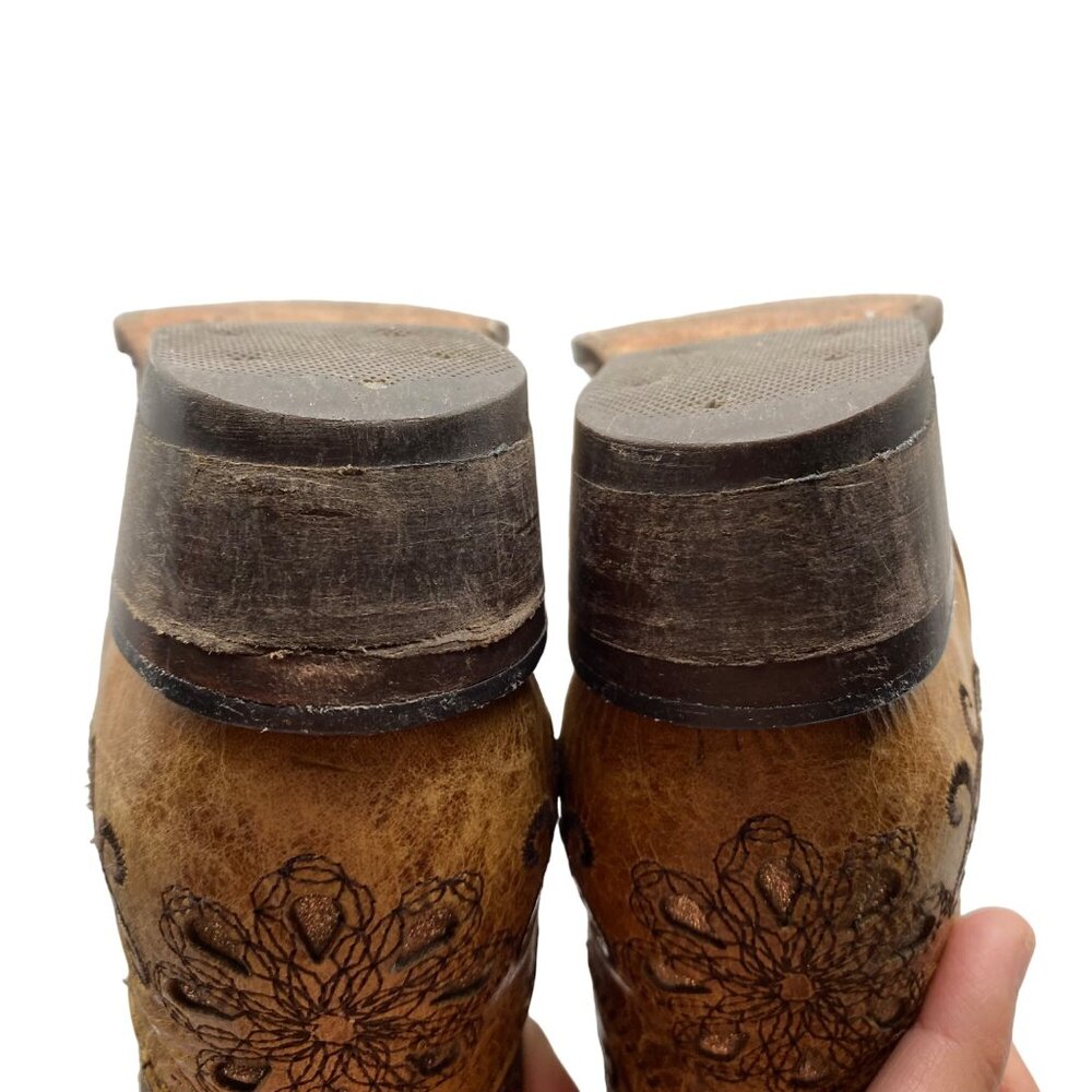 Jar Boot's Made in Mexico Tan Leather Cut-Out/Embroidery Snip Toe boots Girl 1 - Picture 8 of 14